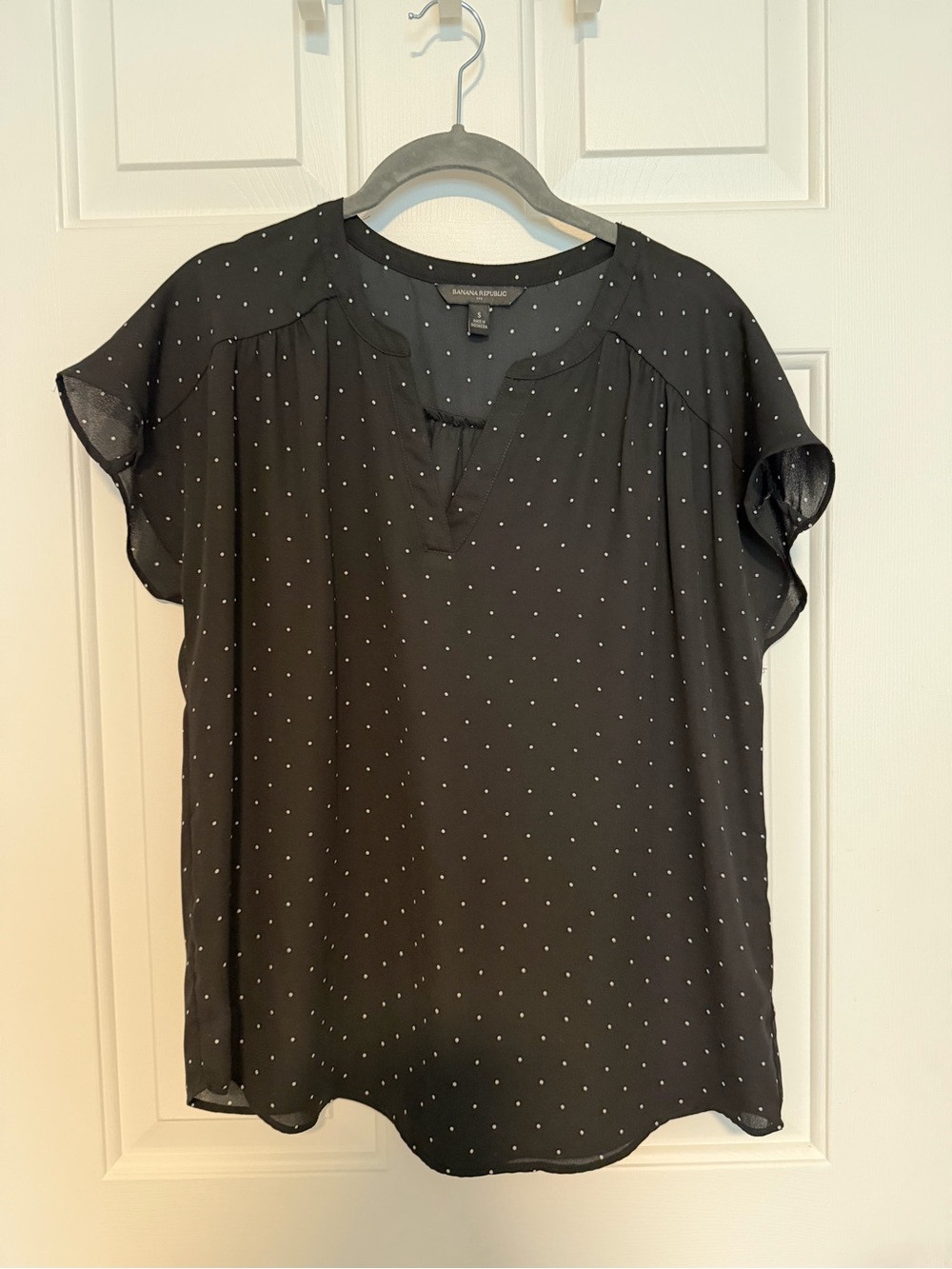 Banana Republic Black Blouse with White Dot Print